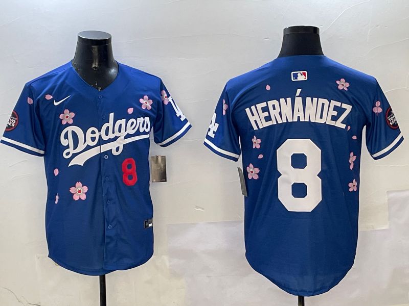 Men Los Angeles Dodgers 8 Hernandez Blue Sakura Edition 2025 Nike MLB Jersey style 6